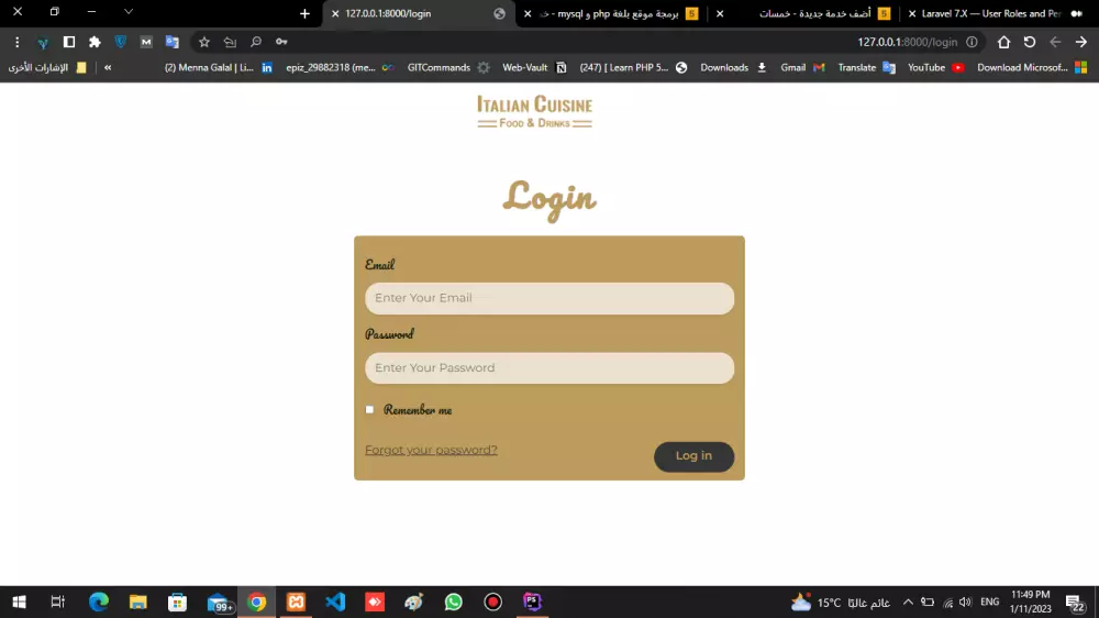 برمجة وتصميم موقع إلكترونى باستخدام إطار العمل MySql,Html,Css,Javascript,Jquery,Boostrap,PHP Laravel
