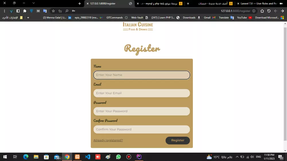 برمجة وتصميم موقع إلكترونى باستخدام إطار العمل MySql,Html,Css,Javascript,Jquery,Boostrap,PHP Laravel