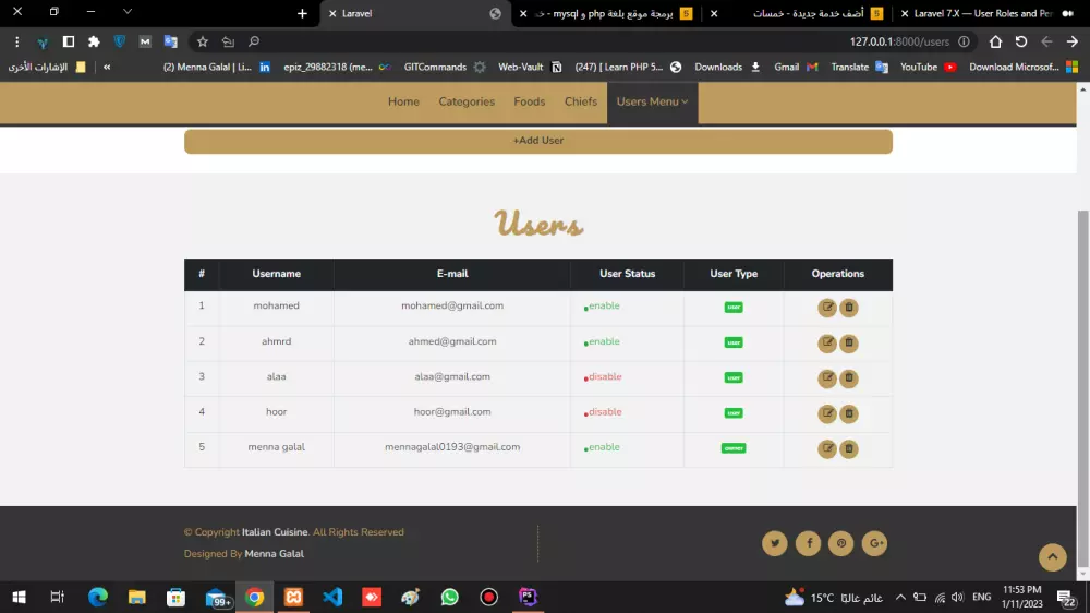 برمجة وتصميم موقع إلكترونى باستخدام إطار العمل MySql,Html,Css,Javascript,Jquery,Boostrap,PHP Laravel