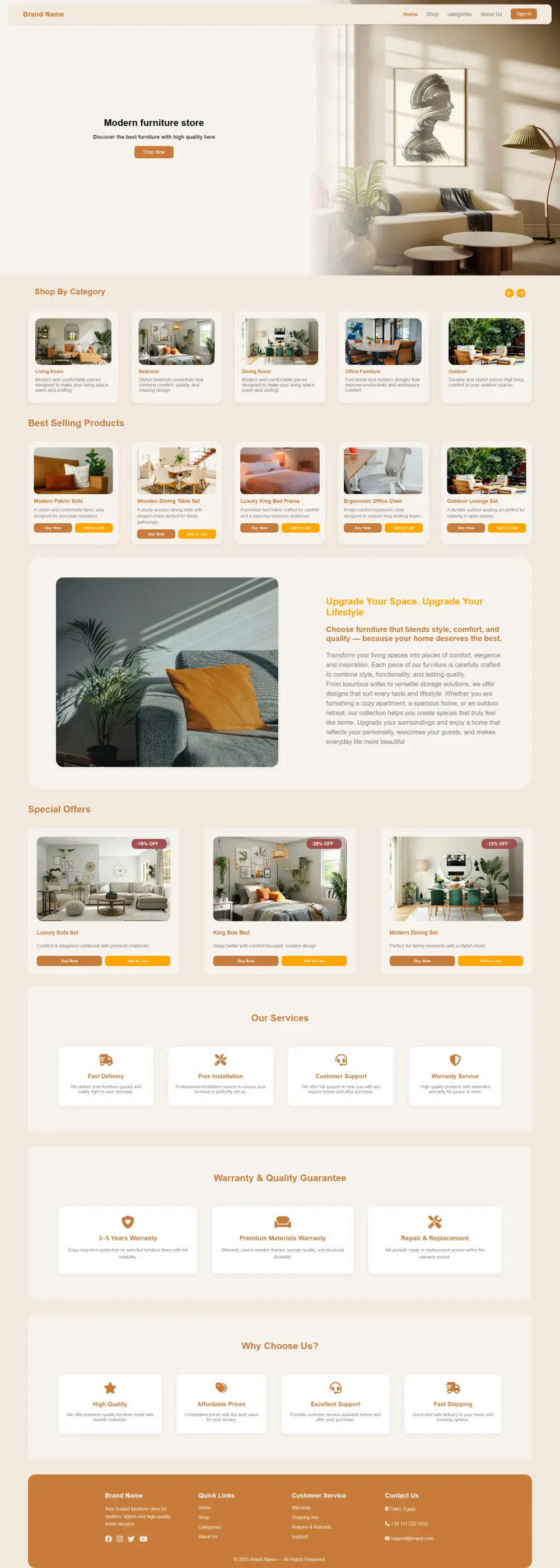 تصميم صفحة ويب ثابتة بـ HTML و CSS — تصميم بسيط وأنيق