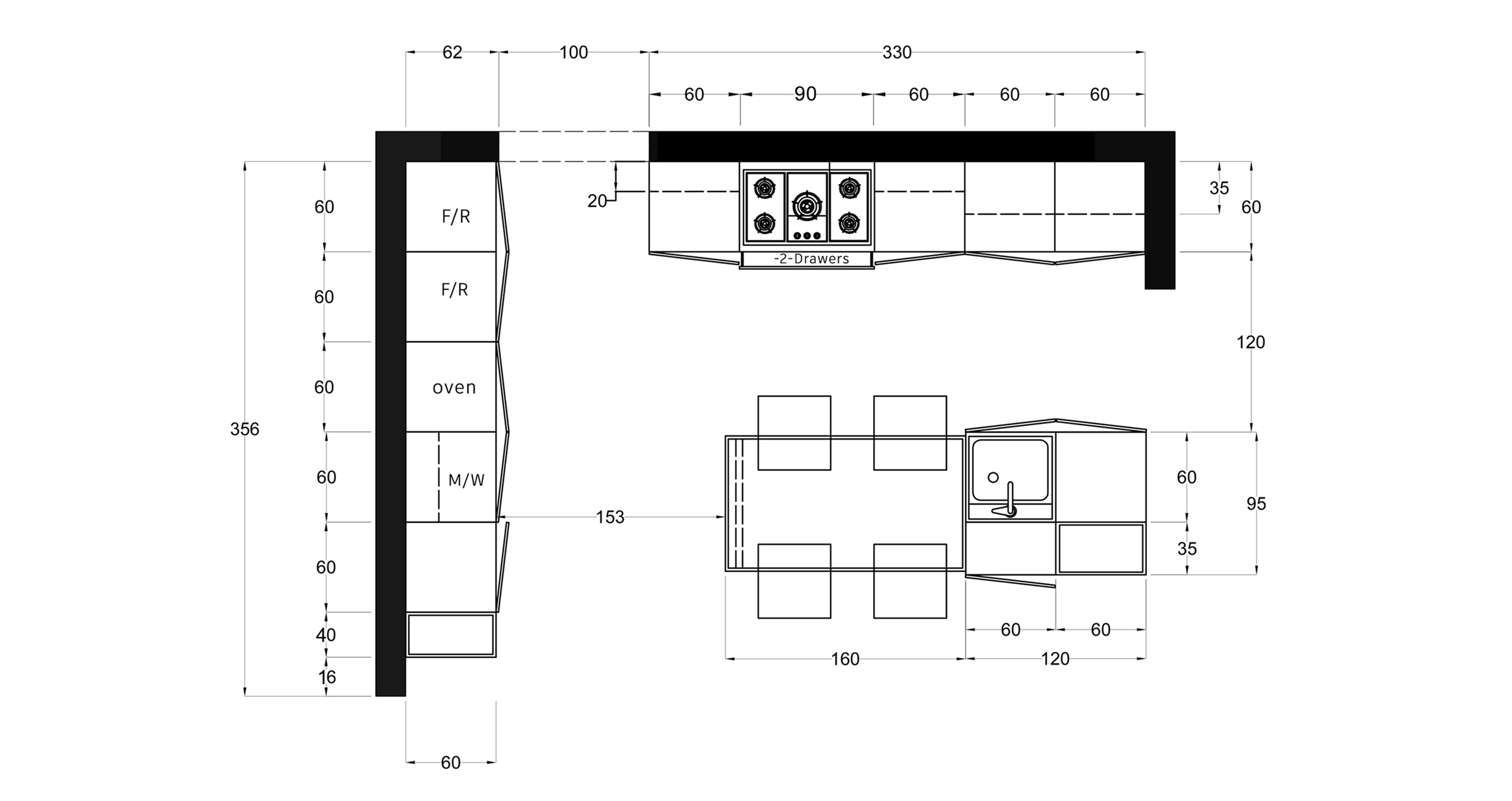 تصميم مخطط مطبخ 2D مقابل 5$
