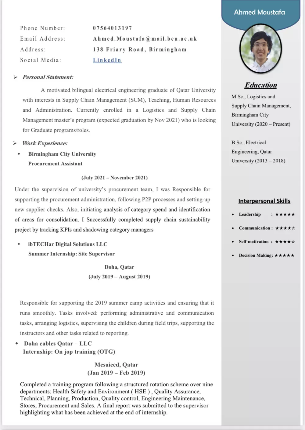 خدمة كتابة و تصميم مميز للسيرة الذاتية