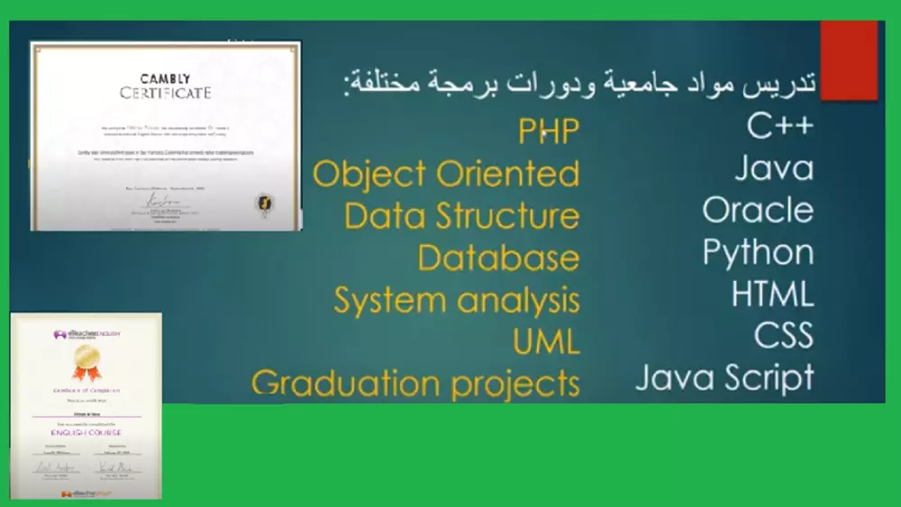 مدرس كمبيوتر عن بعد لمواد البرمجة وقواعد البيانات