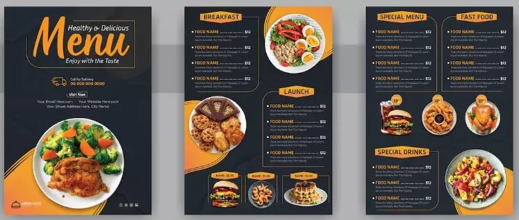 تصميم منيو لمطعم  ( أطعمه شرقيةوغربية )  مقابل 5دولار