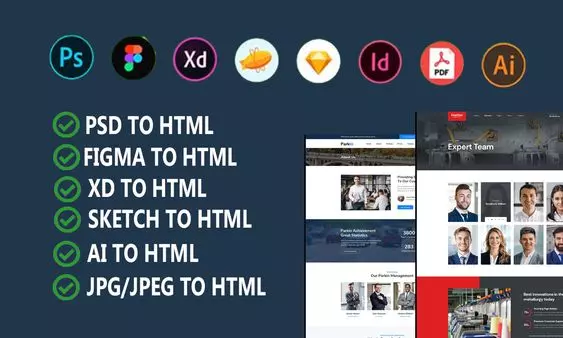 تحويل تصميم FIGMA او XD او PSD الي موقع الكتروني