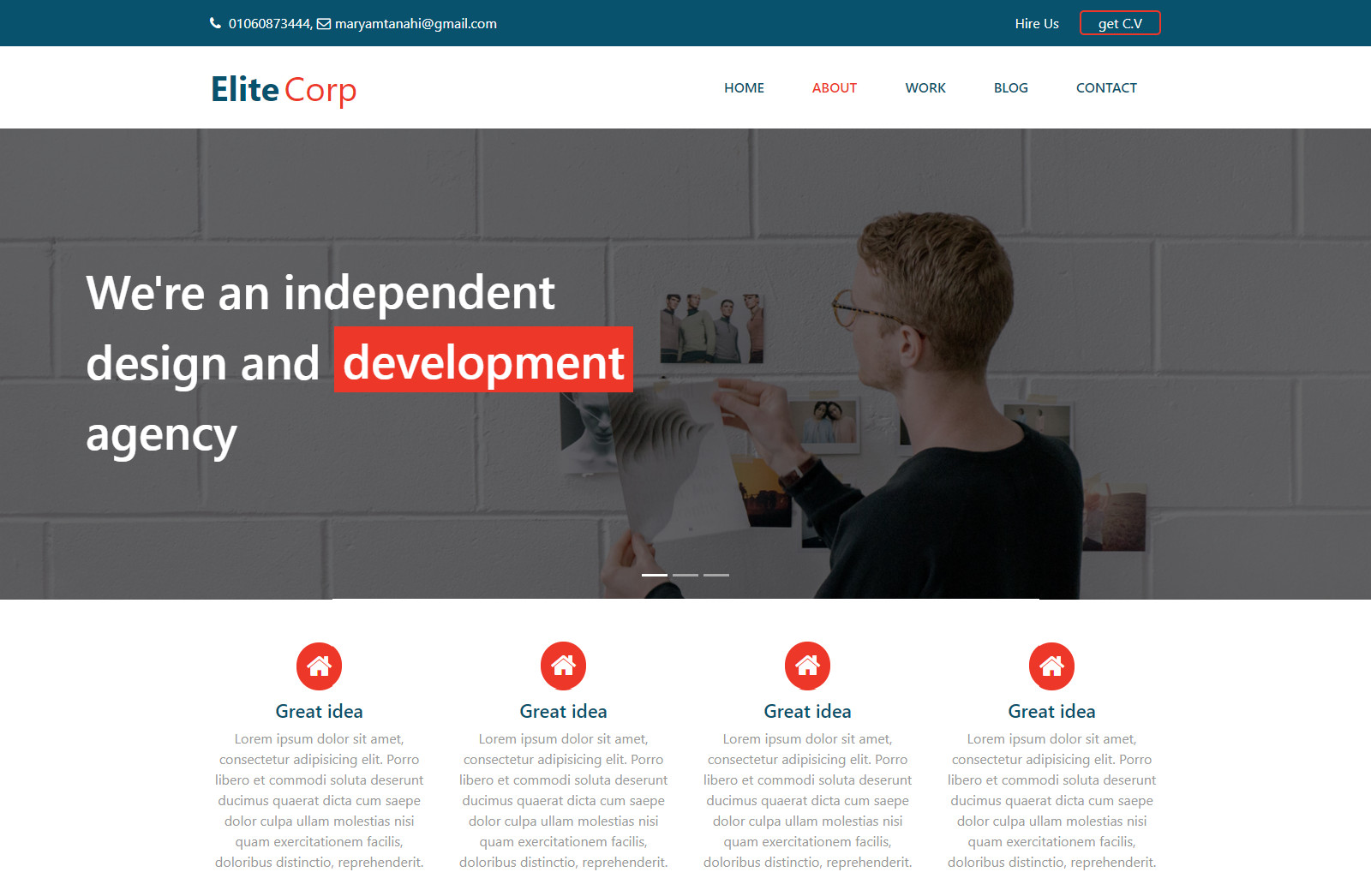 تصميم موقع الكتروني لمشروعك مكون من صفحة واحدة