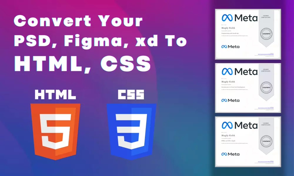 سوف اقوم بتحويل ملف PSD, Figma, Xd, Sketch الى ملف HTML, CSS, JavaScript
