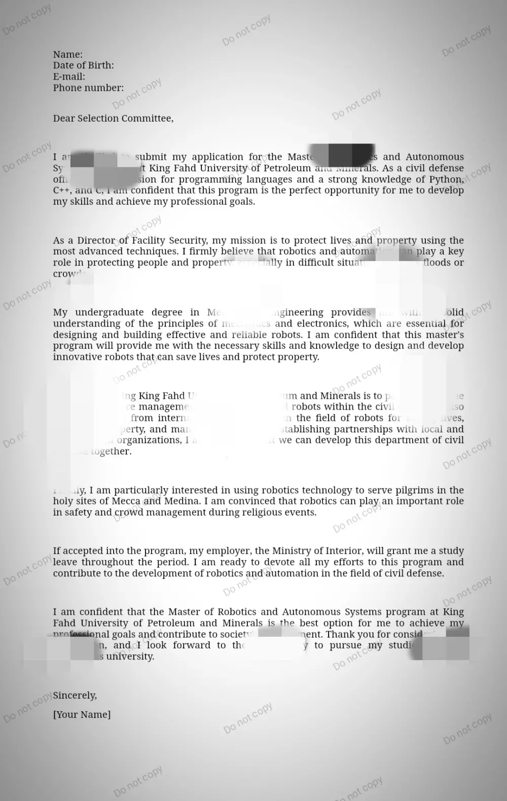 كتابة خطاب النوايا cover/motivation letter