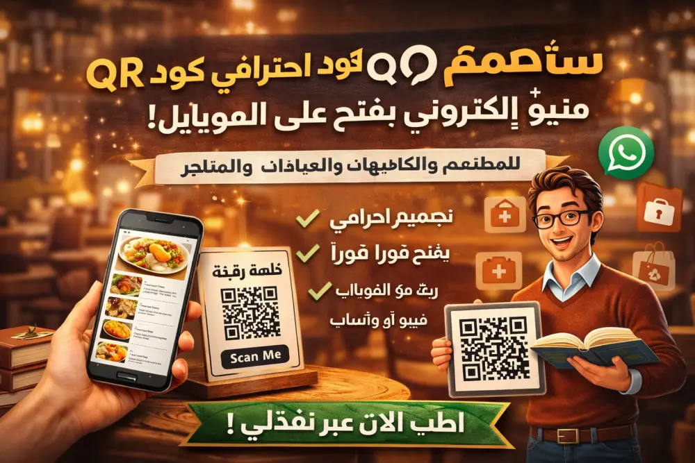 سأصمم لك QR كود احترافي + منيو إلكتروني يفتح على الموبايل للمطاعم والكافيهات