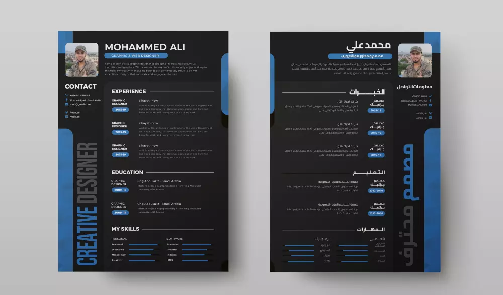 تصميم سيرة ذاتية CV بإبداع ودقة وبشكل احترافي وجذاب ووفقا للمعايير المطلوبة