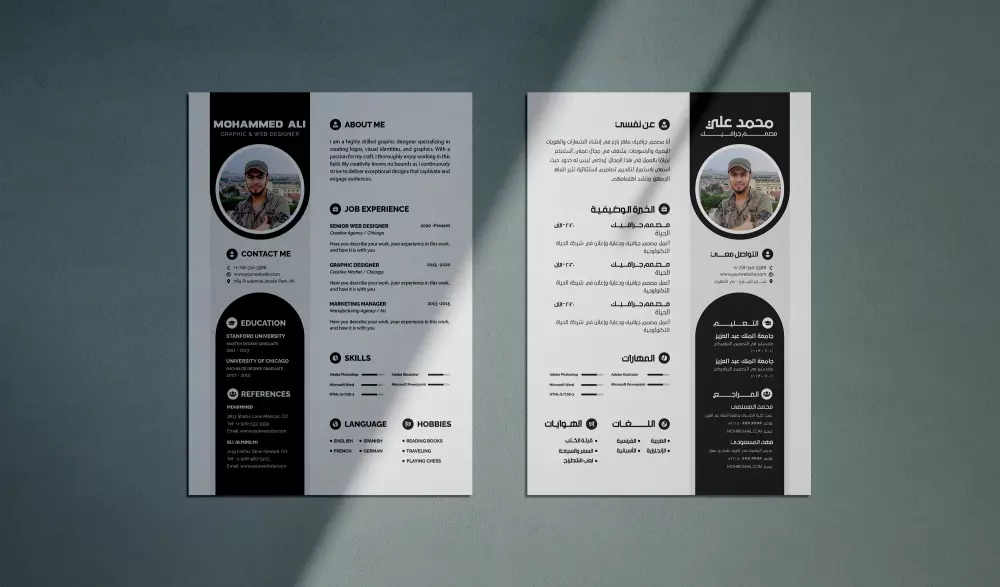 تصميم سيرة ذاتية CV بإبداع ودقة وبشكل احترافي وجذاب ووفقا للمعايير المطلوبة