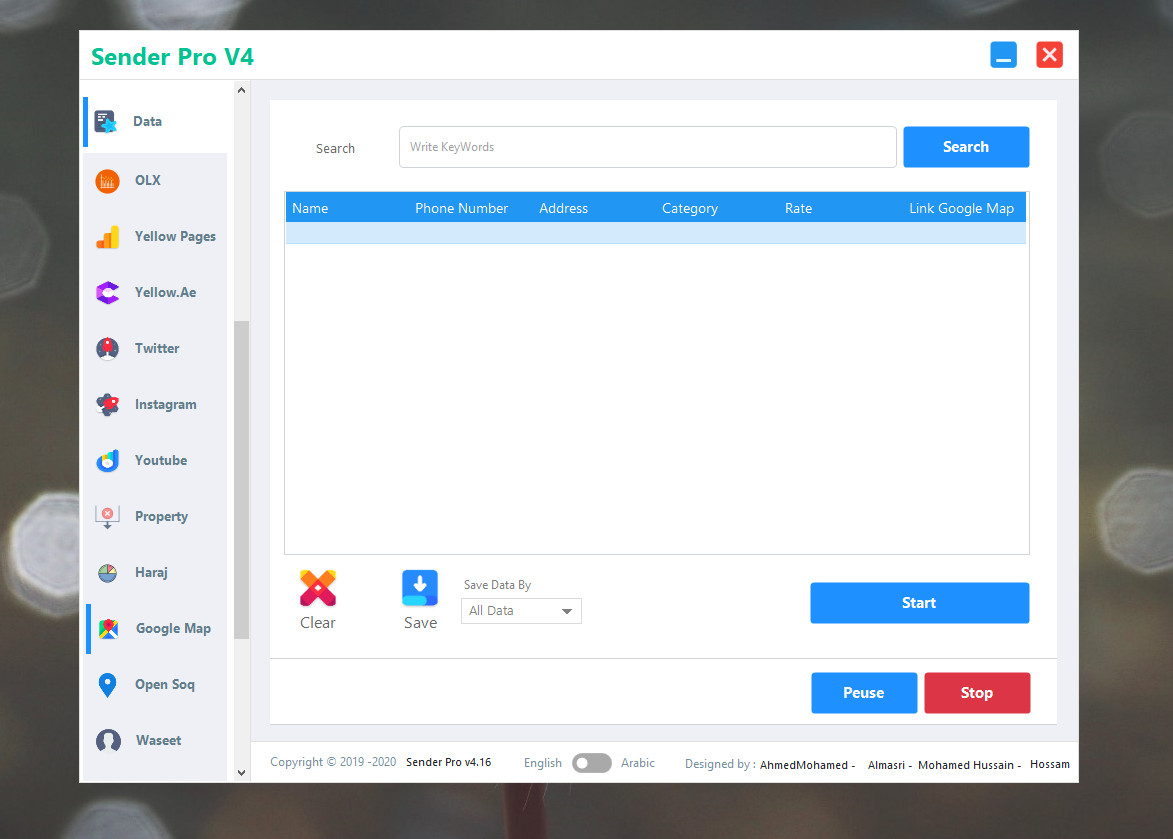 بيع برنامج لاستخراج داتا كامله من مواقع متعدده مثل اوليكس - يلوبيدجز - محركات البحث - جوجل ماب - حراج - السوق المفتوح - فور سيل -لينكدان - الوسيط