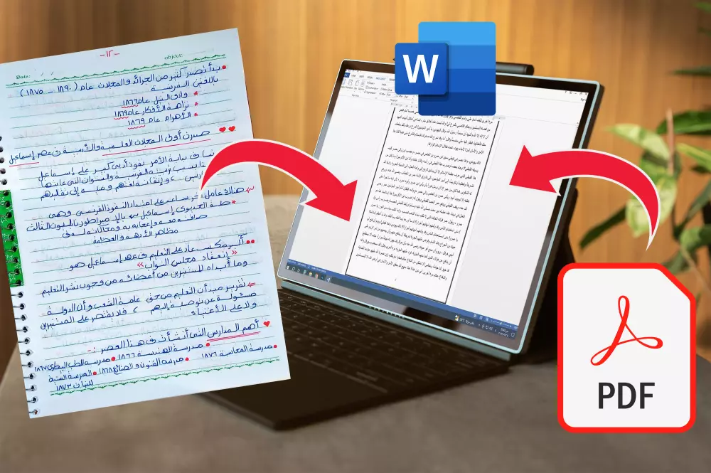 كتابة الاوراق المكتوبة باليد او ملفات PDF على ملف Word