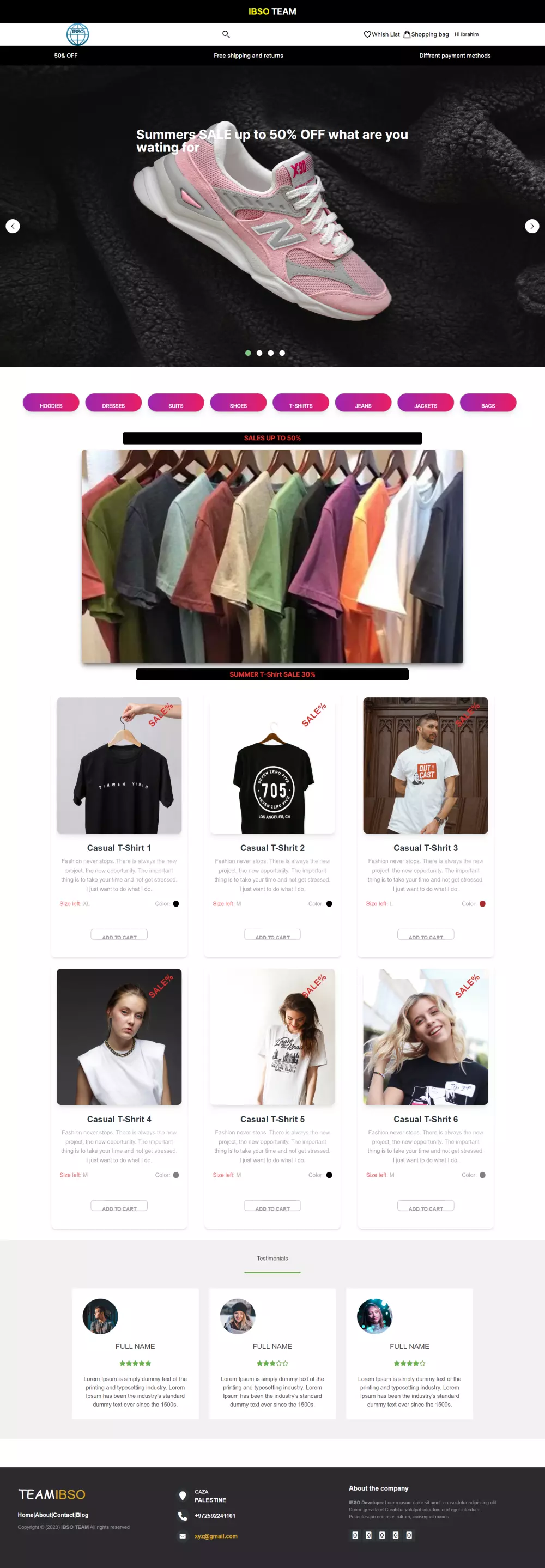 برمجة وتطوير متجر الكتروني لبيع الملابس HTML CSS React.js Tailwind Css Redux Toolkit