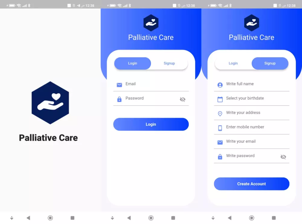 إنشاء واجهة splash وواجهة تسجيل دخول وانشاء حساب مع ربط على Firebase.