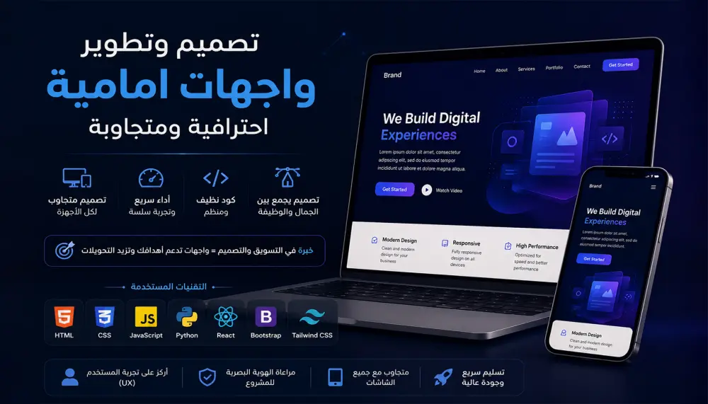 سأقوم بتصميم وتطوير واجهات Front-End احترافية ومتجاوبة لجميع الأجهزة