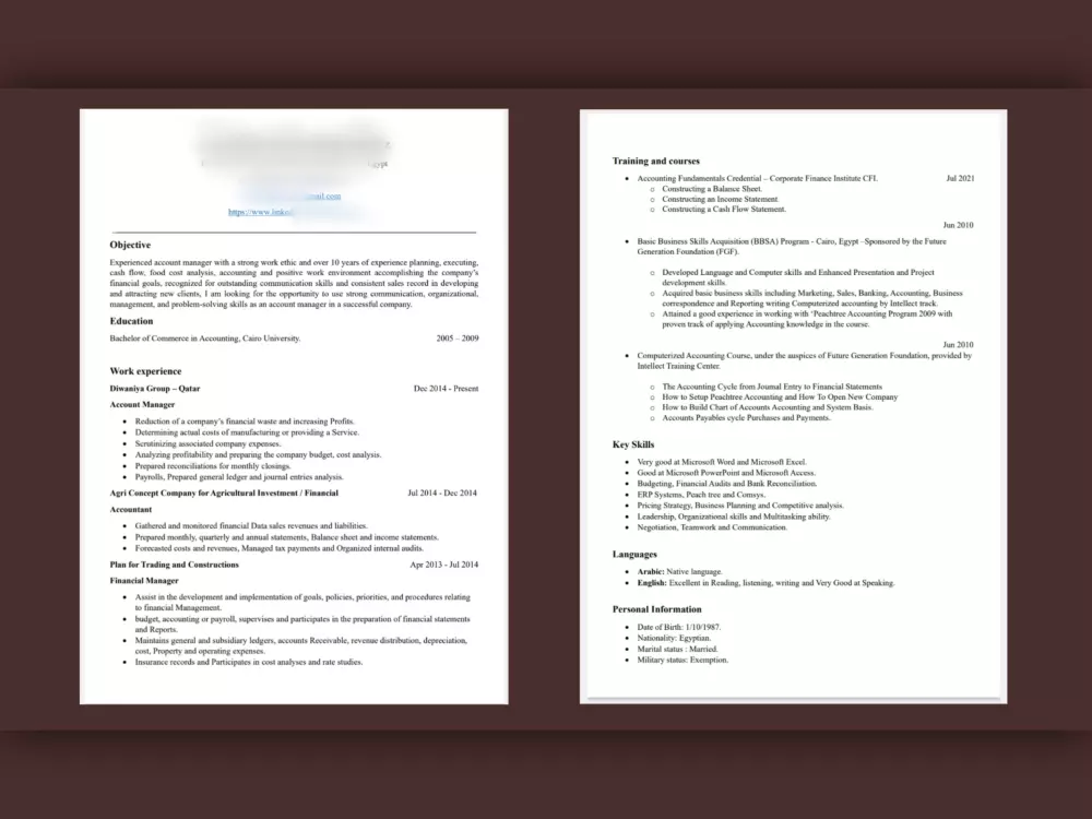 كتابة و تصميم سيرة ذاتية CV احترافية متوافقة مع نظام الـ ATS.