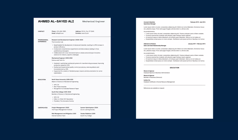 انشاء وتصميم سيرة ذاتية (باللغة الانجليزية والعربية) بنظام ATS