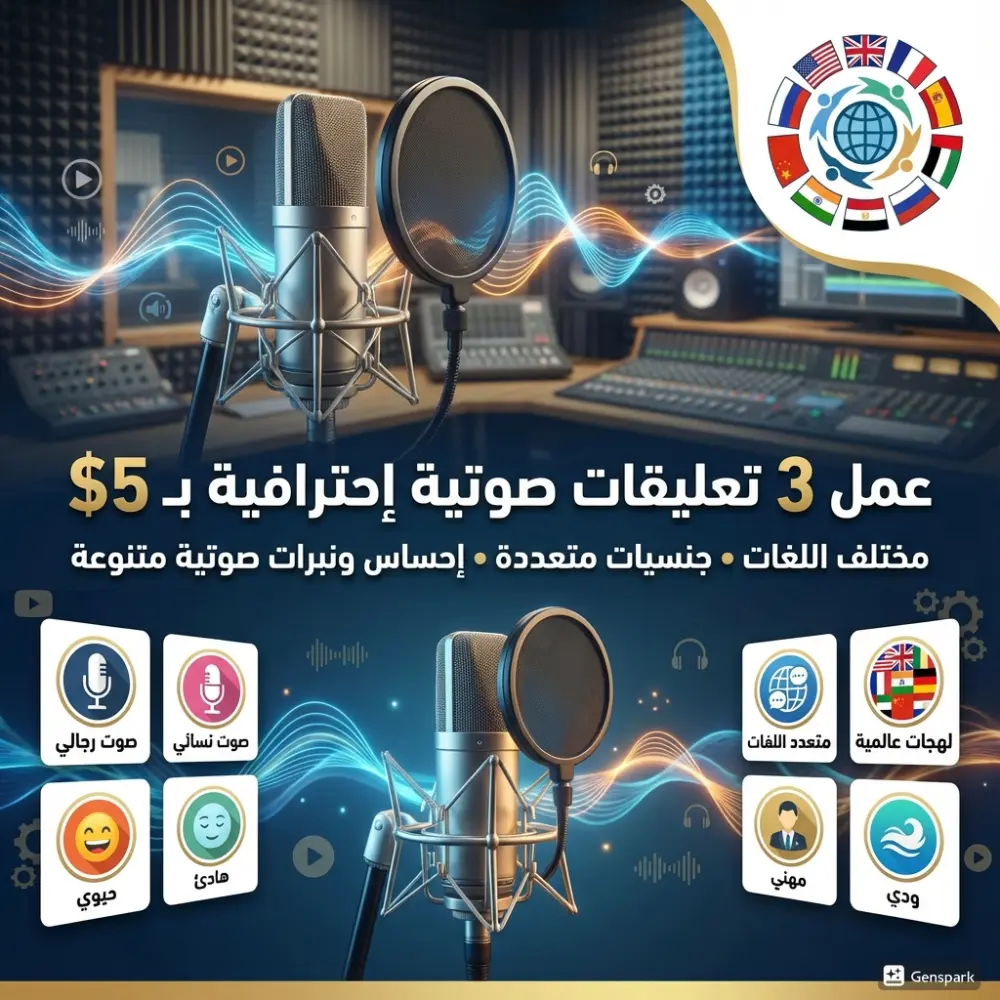 عمل 3 تعليقات صوتية إحترافية متنوعة بـ 5$