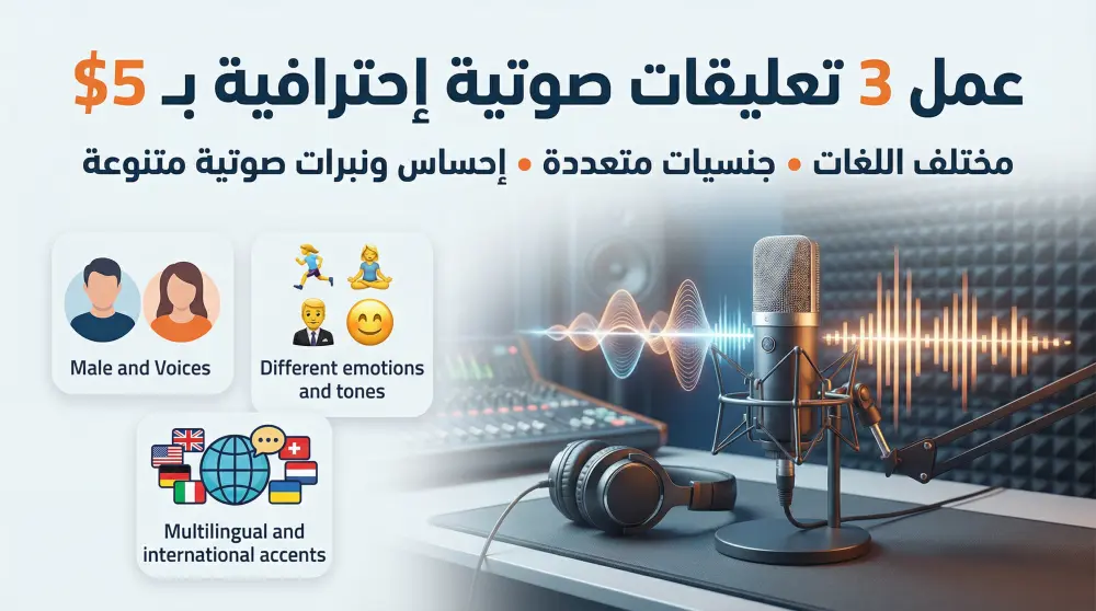 عمل 3 تعليقات صوتية إحترافية متنوعة بـ 5$