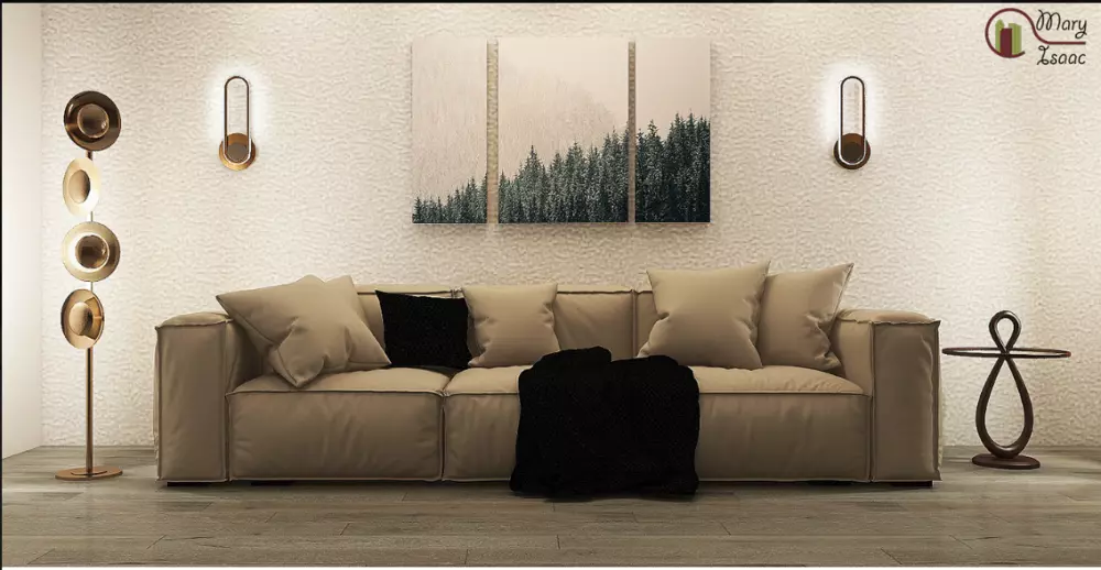 تصميم ديكور لجزء من غرفة المعيشة باضاءة ليلية