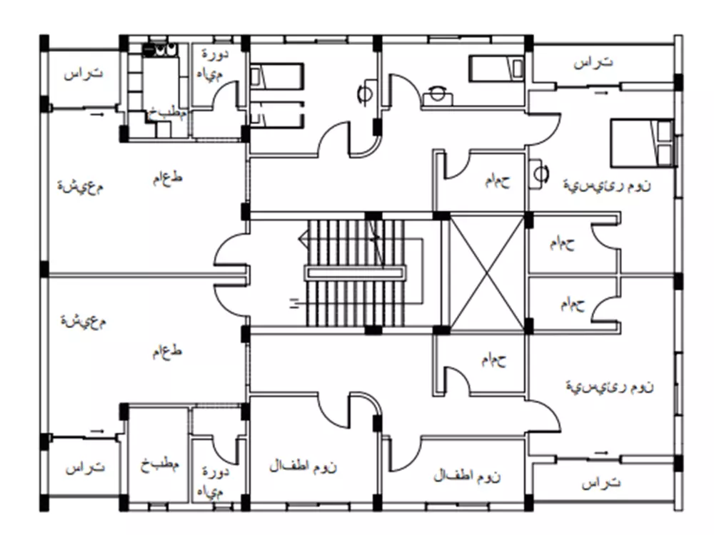 تصميم بلانات اوتوكاد و ريفيت 2D لعمارة سكنية
