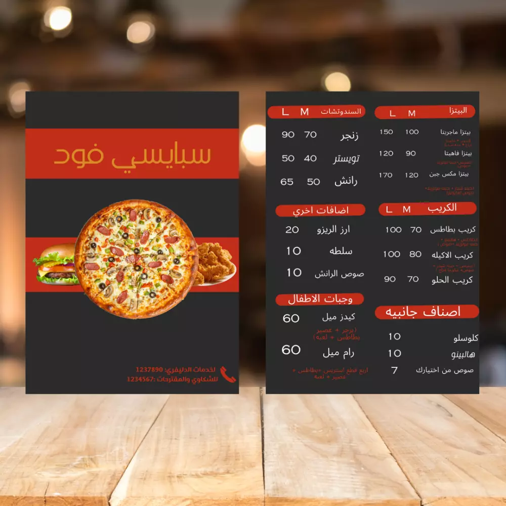 تصميم قوائم طعام ( منيو )