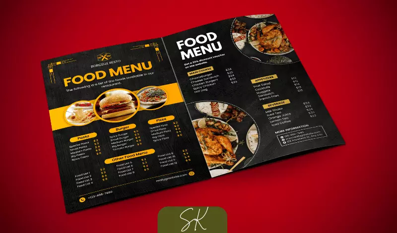 منيو Menu مطاعم أو كوفى شوب جاهز للطبع