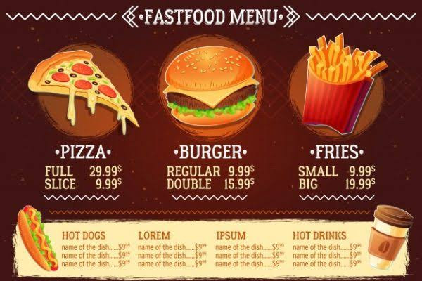 تصميم قائمة طعام (منيو )باللغة العربية او الانجليزية للمطاعم او الكافيه باحترافية مقابل 5$