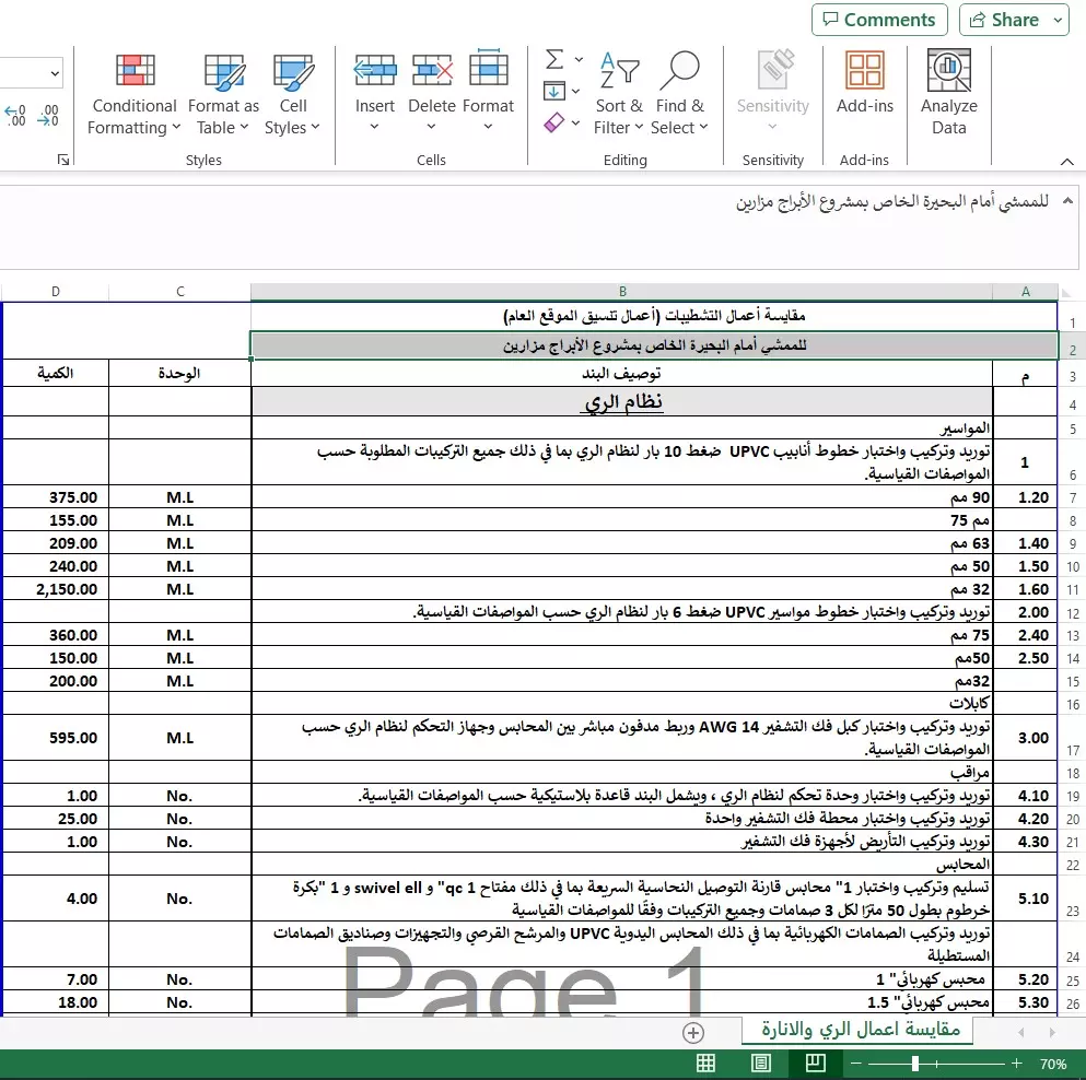 سوف اقوم بعمل جدول حصر لمشاريع اللاندسكيب شاملا اعمال الزراعه والشبكات