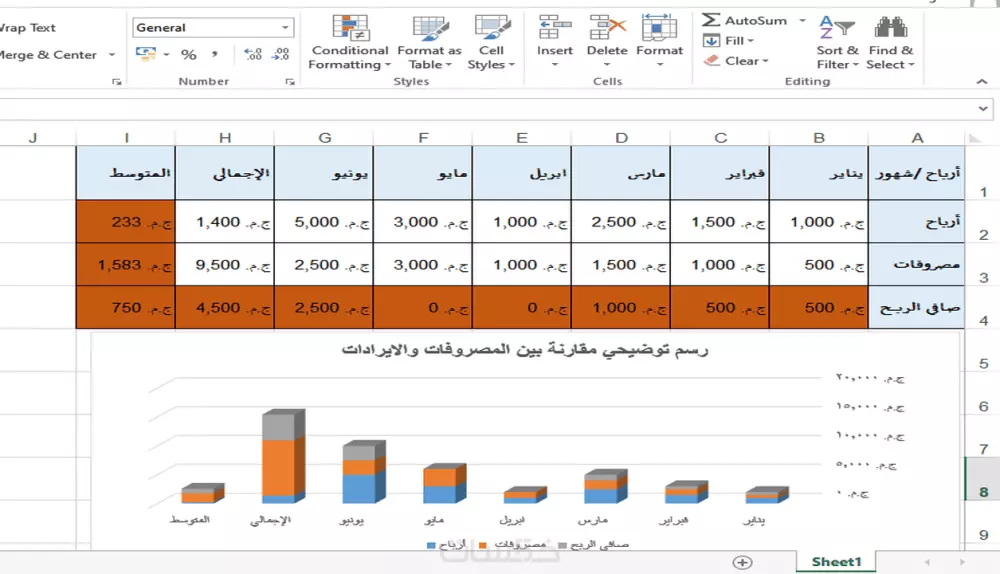 إدخال البيانات على الاكسل وتنسيق الجداول