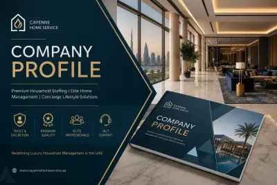 تصميم بروفايل شركة احترافي وفاخر لخدمات التوظيف المنزلي وإدارة المنازل