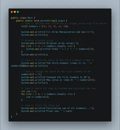 تطبيق Java لإدارة المصفوفات وحساب مجموع عناصرها