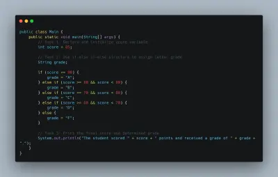 تطبيق Java لتحديد الدرجة النهائية للطلاب باستخدام If-Else