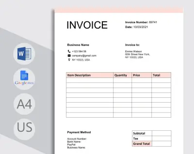 تصميم فواتير احترافية على برنامج Word جاهزة للطباعة