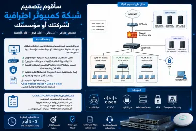 "سأقوم بتصميم شبكة كمبيوتر احترافية لشركتك أو مؤسستك"