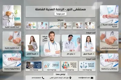 سأقوم بتصميم وتطوير موقع احترافي لعيادة أو مركز طبي يعرض بيانات العيادة والأطباء والخدمات والأخبار ووسائل التواصل، بتصميم عصري ومتجاوب مع جميع الأجهزة، مع واجهة سهلة الاستخدام وأداء سريع.