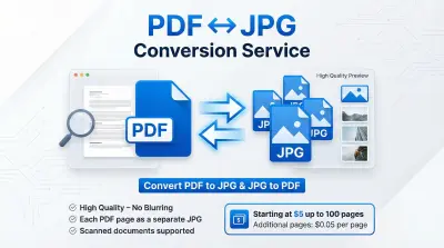 تحويل صفحات ملفات PDF إلى صور JPG عالية الجودة أو دمج صور JPG في ملف PDF منسق.