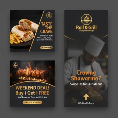 هوية بصرية لمطعم رول & جريل