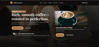 تصميم واجهة احترافية لموقع مقهى أو مطعم