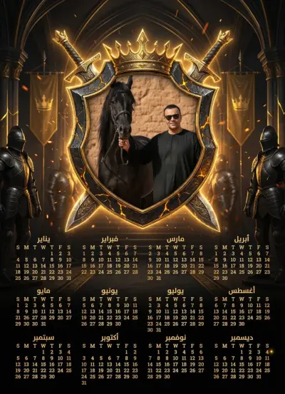تصميم تقويم 2026 سحري بصورتك أو لوجو مشروعك جاهز للطباعة بدقة عالية