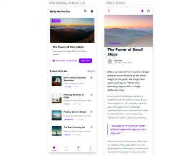 تطوير تطبيق عرض مقالات ونصوص تحفيزية لهواتف الموبايل