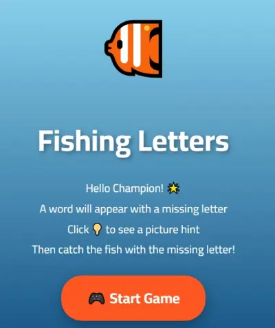 🎣 لعبة صيد الحروف التفاعلية (Fishing Letters)  خدمة تحويل دروس اللغة الإنجليزية لعبة