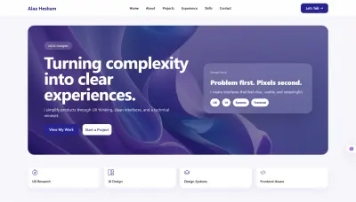 تصميم Portfolio احترافي UI/UX وتحويله إلى موقع HTML جاهز للنشر