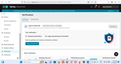 توثيق مركز أعمال تيك توك للشركات (Business Center Verification)