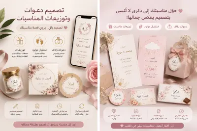 تصميم دعوات زفاف وتوزيعات واستقبال مواليد بتصاميم أنيقة ومميزة