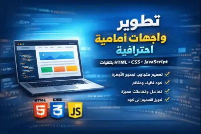 تطوير واجهة أمامية احترافية (Frontend) متوافقة مع جميع الأجهزة باستخدام HTML و CSS و JS
