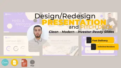 تصميم و إعادة تصميم عروض تقديمية على PowerPoint ,Canva and Google Slide