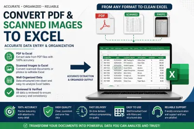 تحويل ملفات PDF والصور إلى Excel منظم بدقة واحترافية (Accurate Data Entry)