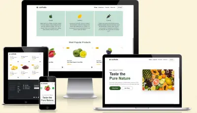 سأقدم لك  صفحة واحدة landing page لتصميم وتطوير واجهة موقع متجر إلكتروني بسيط واحترافي لعرض المنتجات الغذائية أو الفواكه والخضروات باستخدام React.js و Bootstrap.